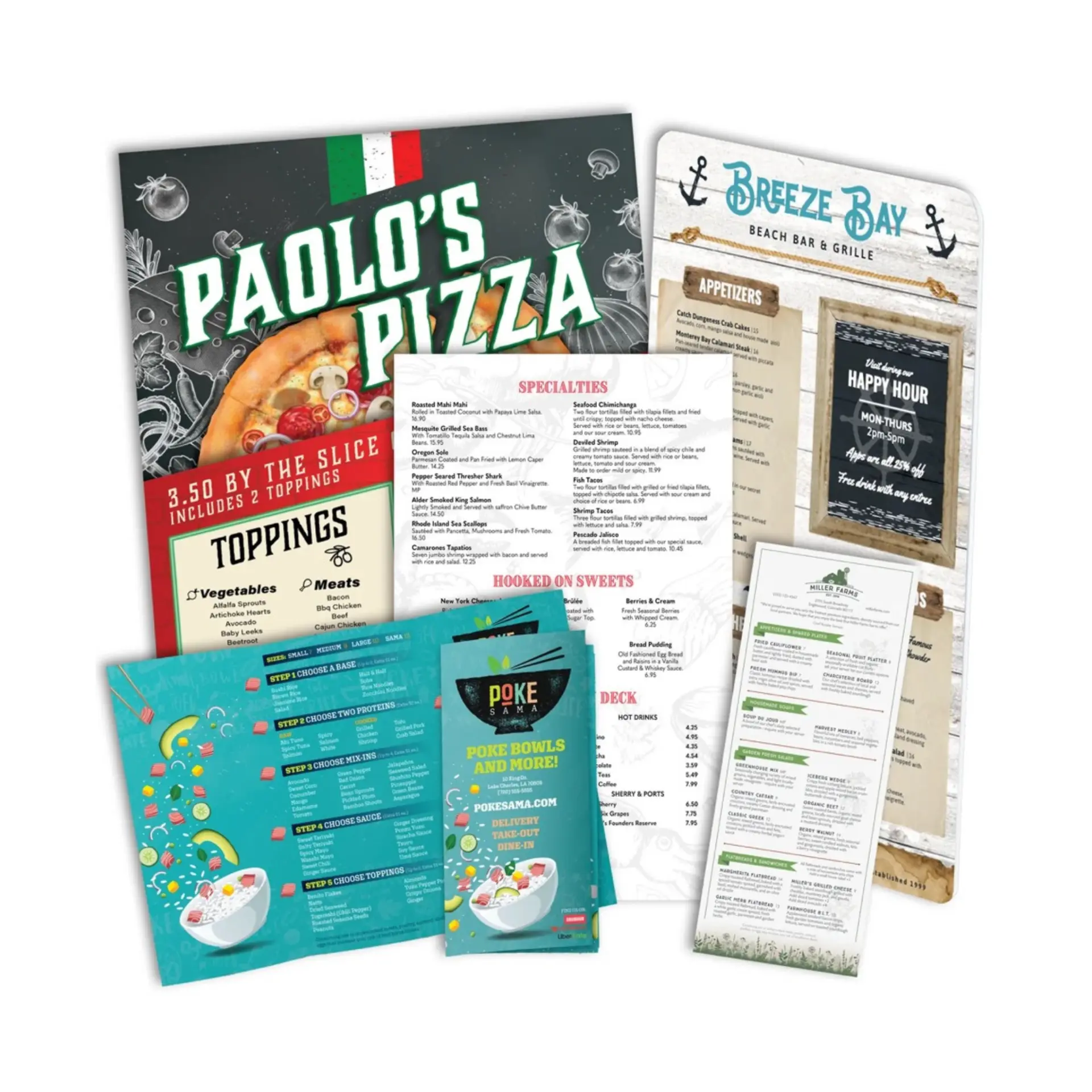 Tuff Menus sample pack showing waterproof menu styles